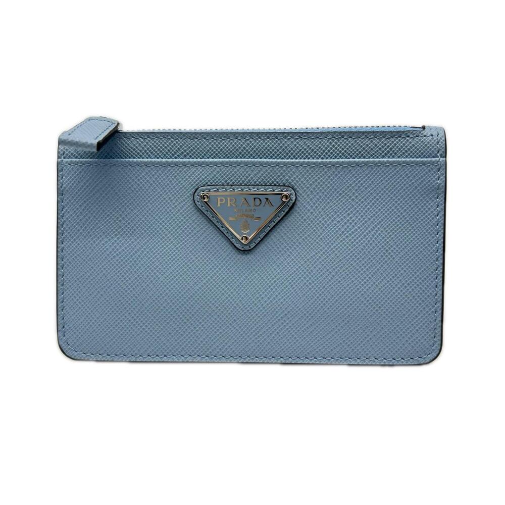 PRADA Saffiano Triangle Business Card Holder/Card Case 2MC084 Blue Men's